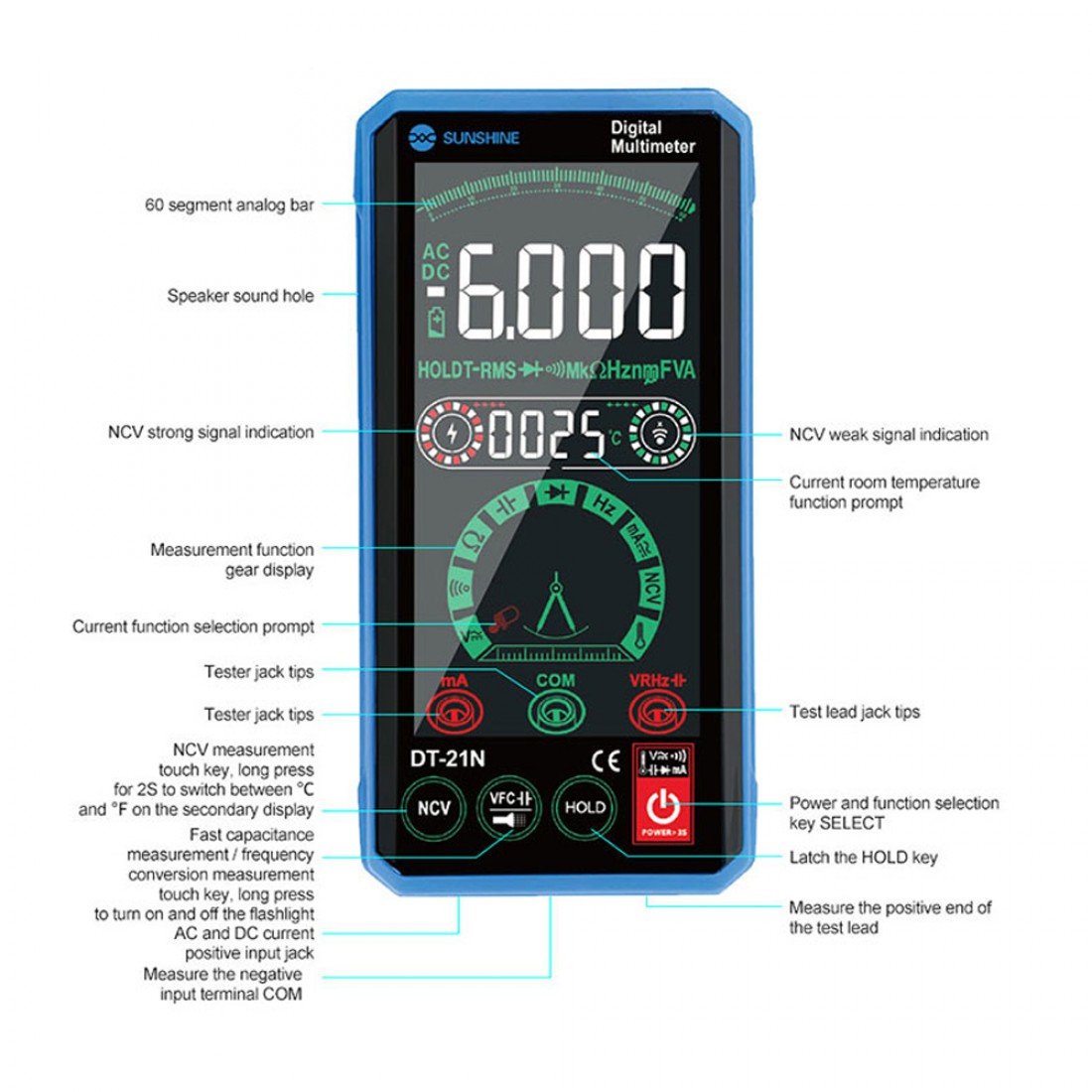 Sunshine DT-21N Portable Digital Touch Screen Multimeter - RefixTool